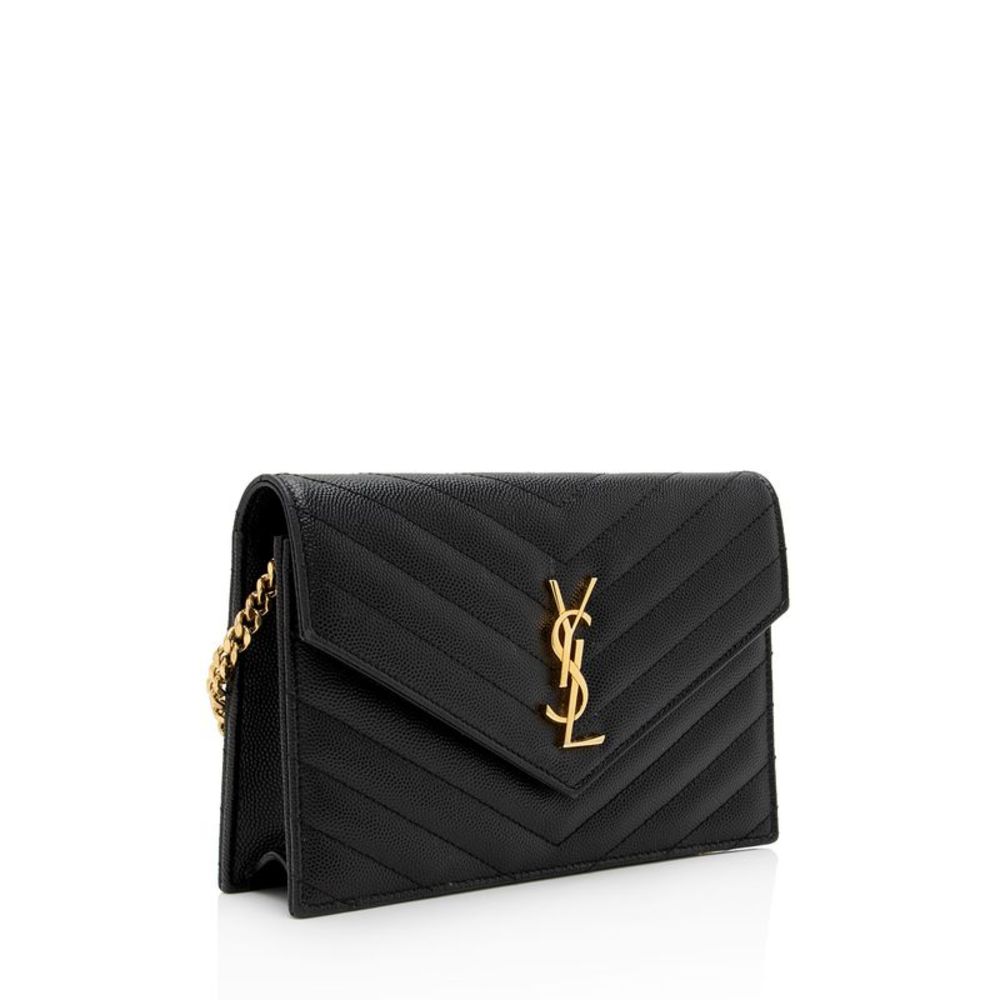 Saint Laurent Matelasse Grain de Poudre Monogram Envelope Chain Wallet - Picture 2 of 14